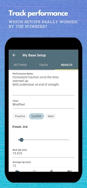 RC Setup App & Race Log screenshots