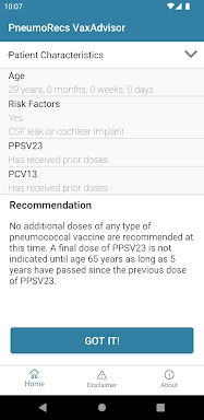 PneumoRecs VaxAdvisor screenshots