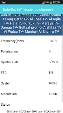 EutelSat 8W Frequency Channels screenshots