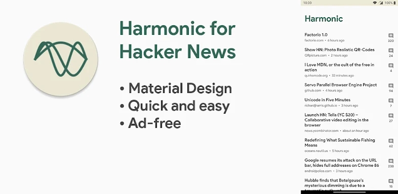 Harmonic for Hacker News screenshots