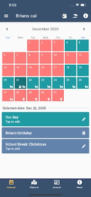Our Days co-parenting Calendar screenshots