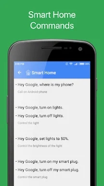 Commands for Google Assistant screenshots