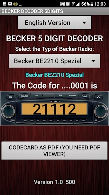 Becker 5Digit Radio Code screenshots