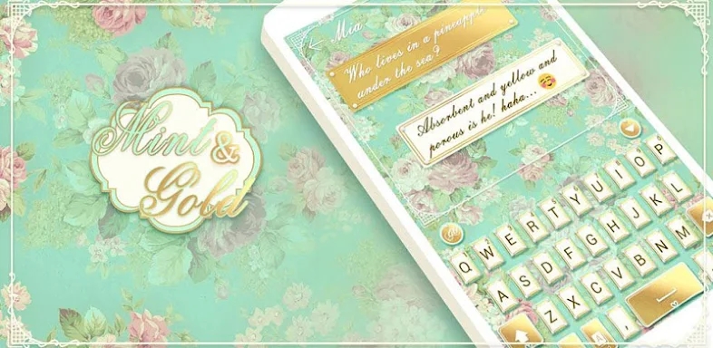 Mint & Gold GO Keyboard theme screenshots