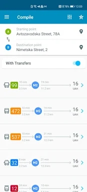 EasyWay public transport screenshots