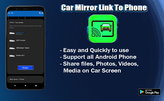 Mirror Link Phone to car screenshots
