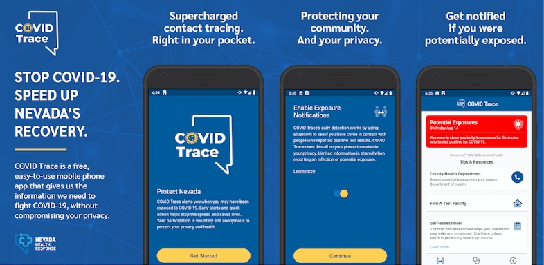 Nevada COVID Trace screenshots