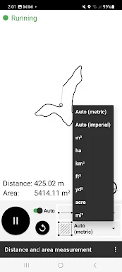 Distance and area measurement screenshots