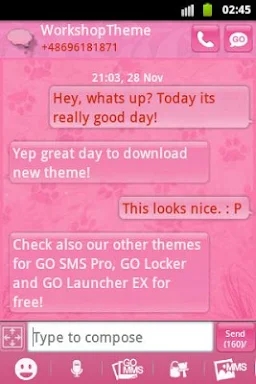 Pink 2 GO SMS PRO Theme screenshots