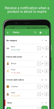Grocery shared list and pantry screenshots