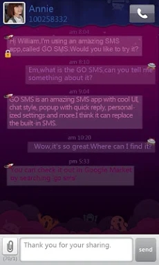 GO SMS Pro Purple theme screenshots