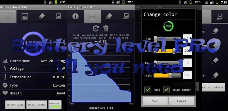 Battery level screenshots