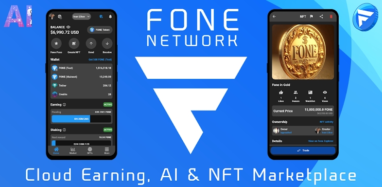 Fone Network AI, Earning, NFTs screenshots