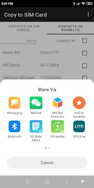 Copy to SIM Card screenshots