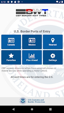 CBP Border Wait Times screenshots