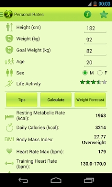 Fitness Calculator 1.0 screenshots
