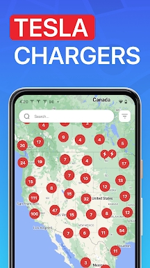 Supercharger map for Tesla screenshots