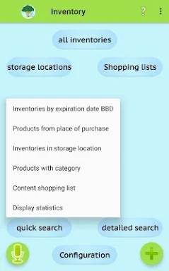 Inventory and Shopping list screenshots