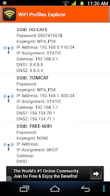 WiFi Password, IP, DNS screenshots