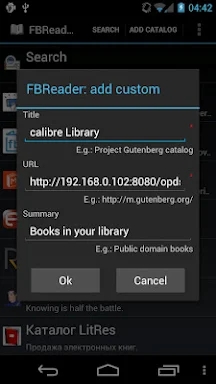 FBReader: Calibre connection screenshots