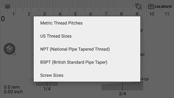 Thread pitch gauge screenshots