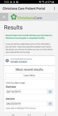Christiana Care Patient Portal screenshots