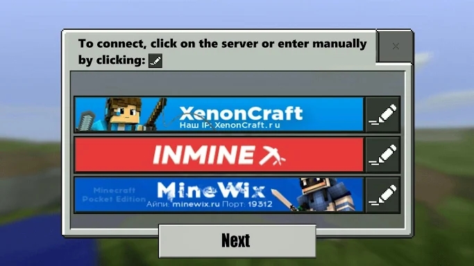 Servers list for Minecraft PE screenshots