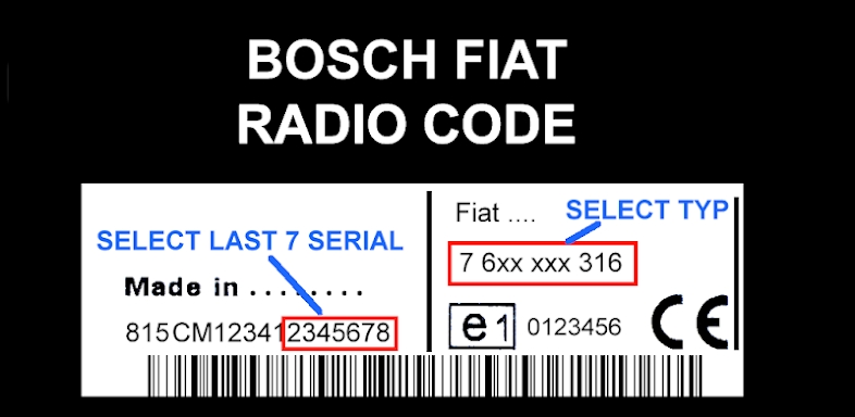 Radio Code FITS Bosch Fiat screenshots