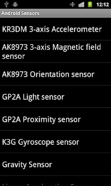 Sensors of Android screenshots