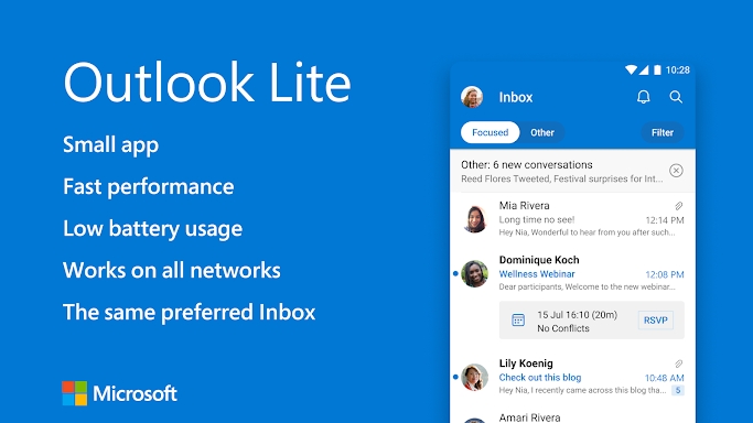 Microsoft Outlook Lite: Email screenshots