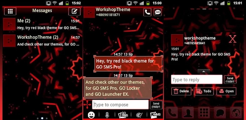 Red Black GO SMS Theme screenshots