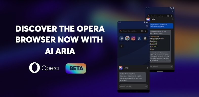 Opera browser beta with AI screenshots