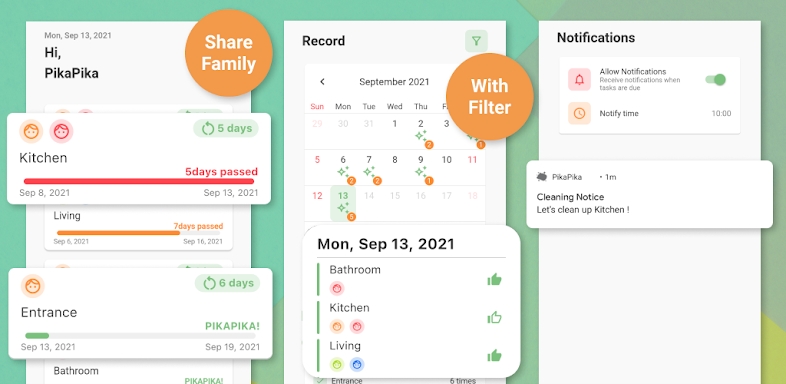 Chores Schedule App - PikaPika screenshots