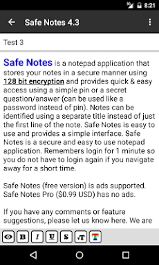 Safe Notes is a secure notepad screenshots