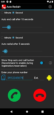 Auto Redial | call timer screenshots