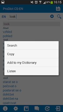 Czech - English dictionary screenshots