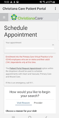 Christiana Care Patient Portal screenshots