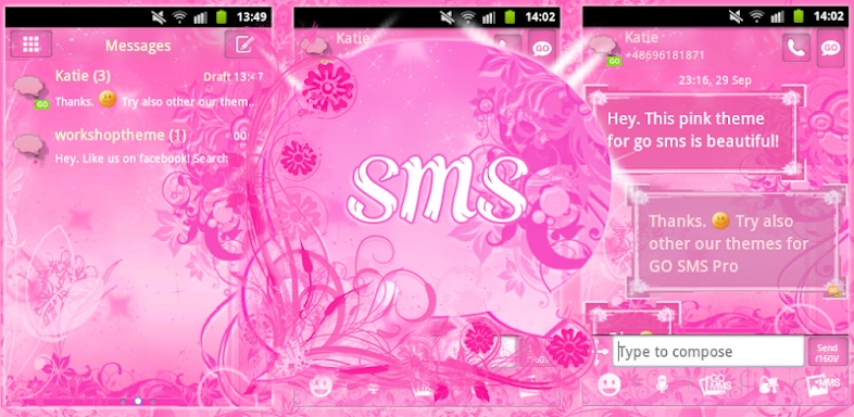 Pink Flowers Theme GO SMS Pro screenshots