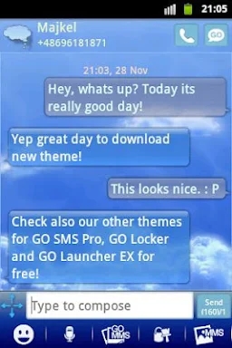 Clouds Sky Theme GO SMS screenshots