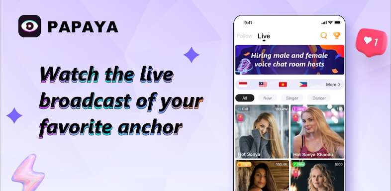 Papaya Live-Live Stream，Show screenshots