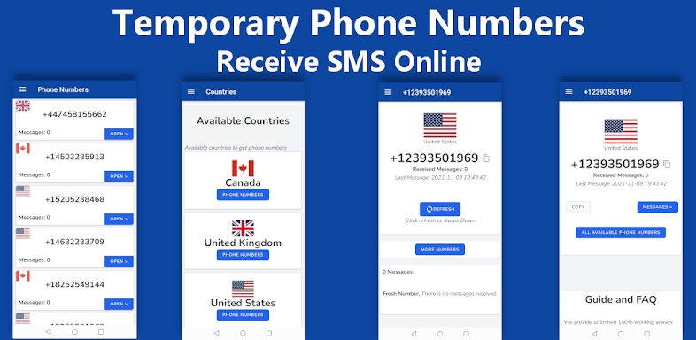 SMS Receive, Temp Phone Number screenshots