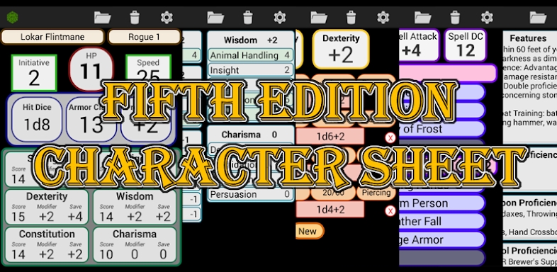 Fifth Edition Character Sheet screenshots