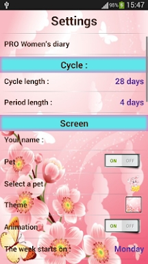 Woman diary (calendar) screenshots