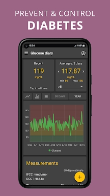 Glycemic Index. Diabetes diary screenshots