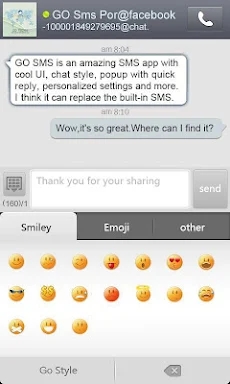 GO SMS Pro FBChat plug-in screenshots
