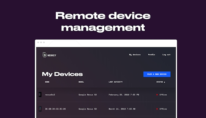 Webkey: Android remote control screenshots