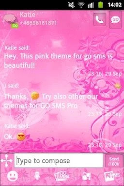 Pink Flowers Theme GO SMS Pro screenshots